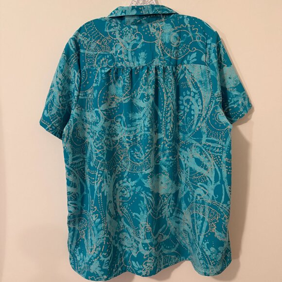 Woman Within Teal w Terracotta Swirl‎ Pattern Button Up Shirt Women's L 18/20 - Picture 2 of 6